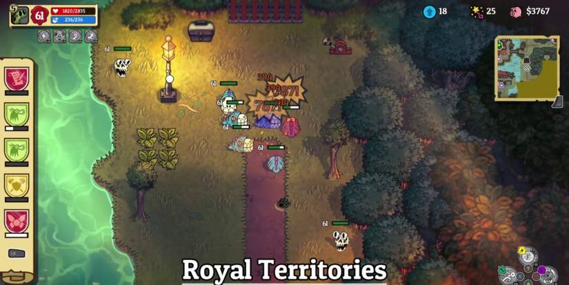 a turtle shell spinning through a group of monstrous, worm-like enemies leaving damage numbers popping up overhead