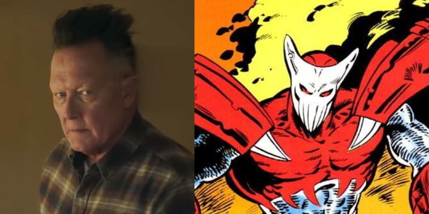 A split image depicts Auggie Smith in Peacemaker and White Dragon in DC Comics