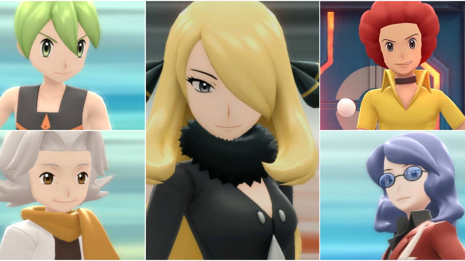 Pokemon BDSP Aaron Bertha Flint Lucian and Cynthia as they Appear in Game