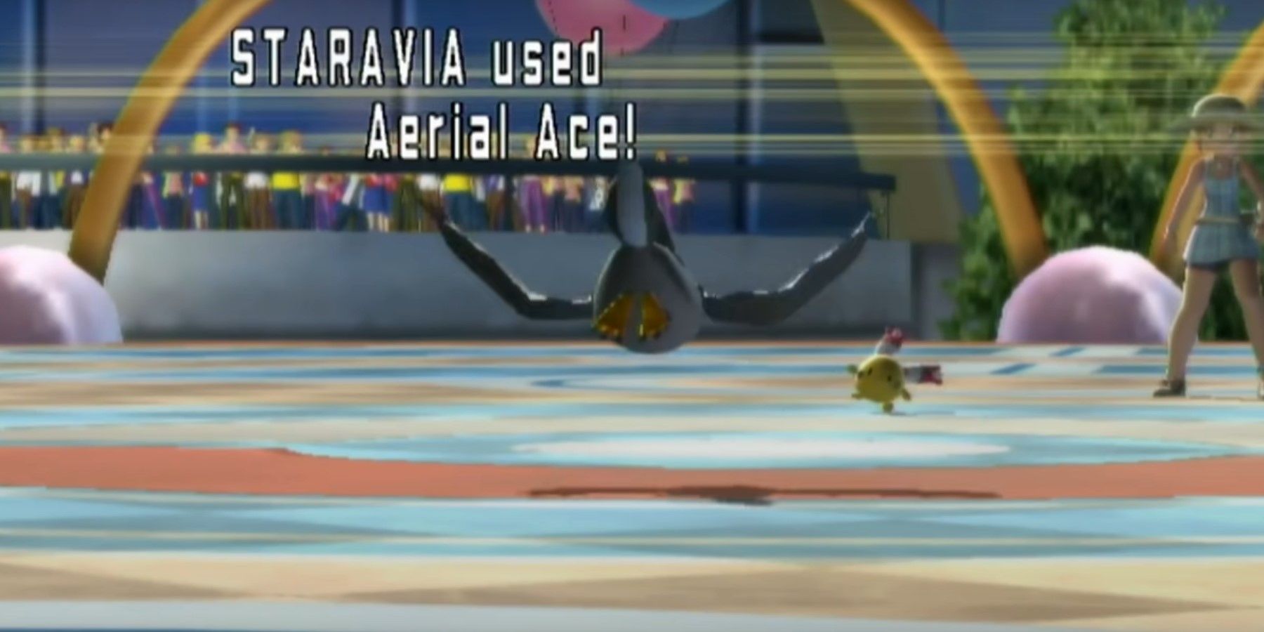 Pokemon Battle Revolution Staravia attacking a Chingling