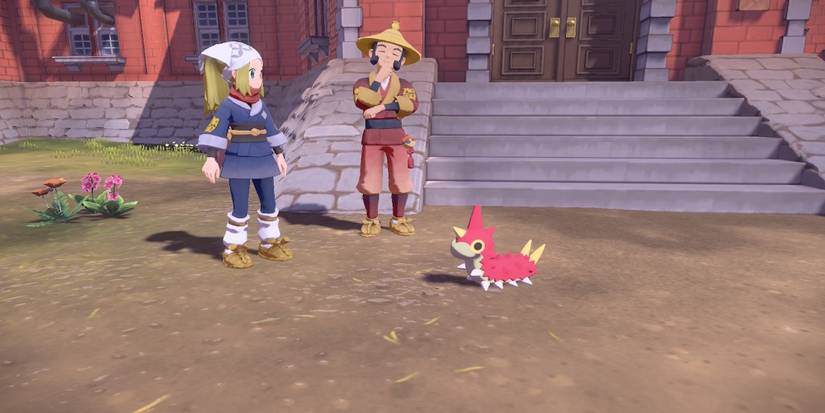 Talking to an NPC from Pokemon Legends: Arceus