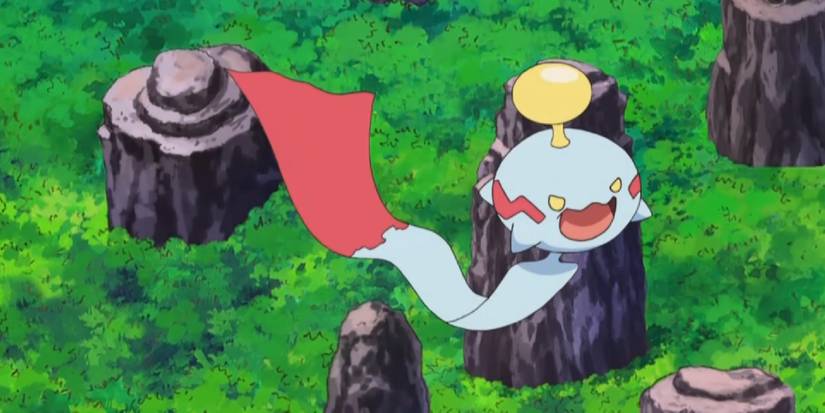 Chimecho flying over treetops in the anime