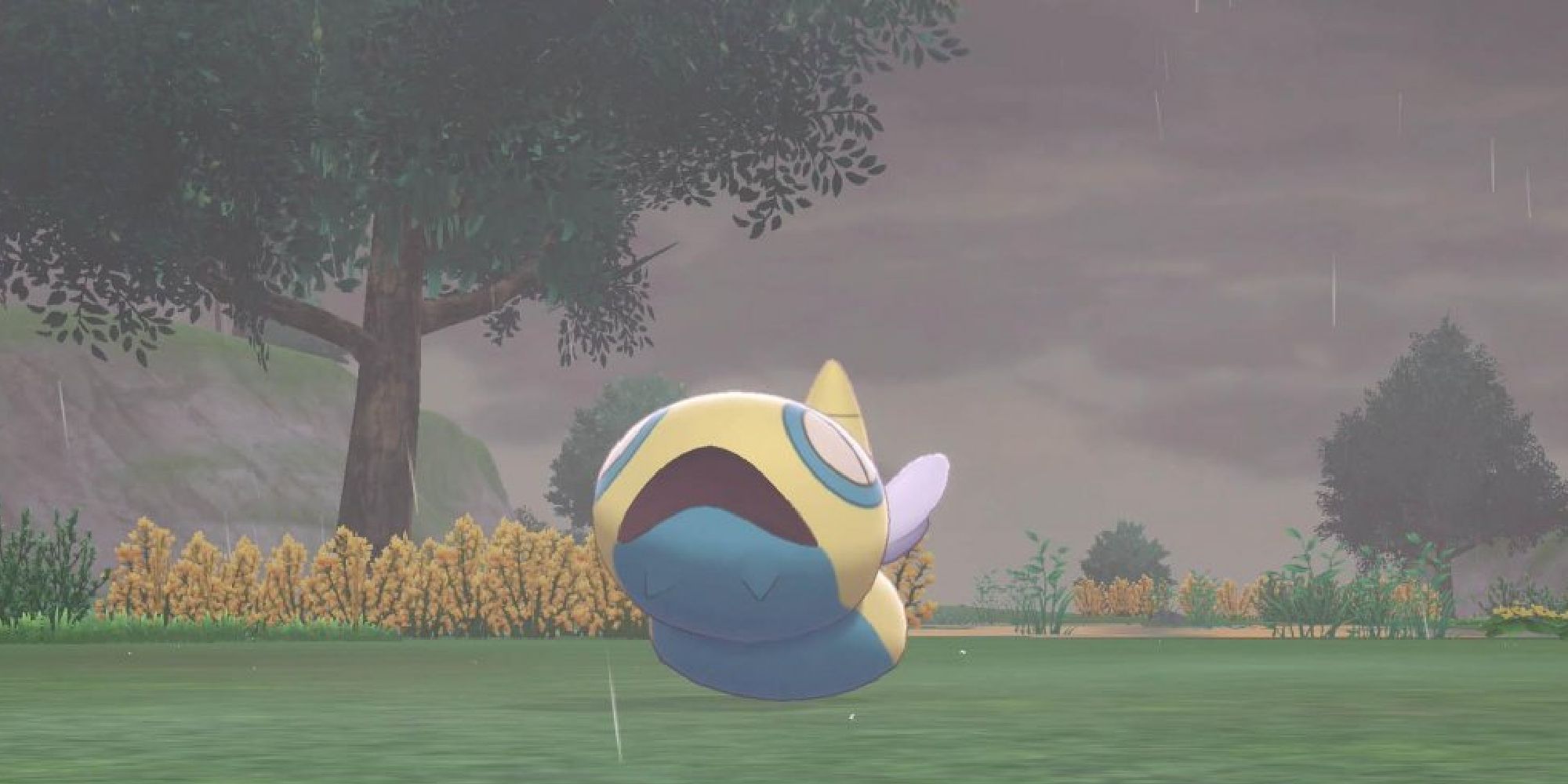 A wild Dunsparce in the rain in Pokemon Sword & Shield