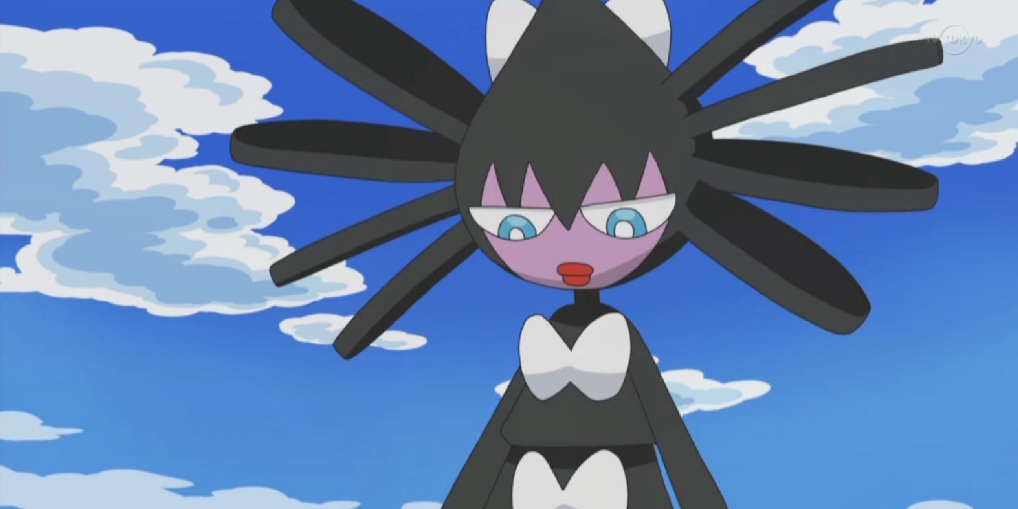 Close-up of Gothitelle looking forlorn in the Pokemon anime