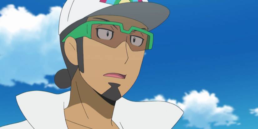 Pokemon anime Professor Kukui shocked while staring off-screen