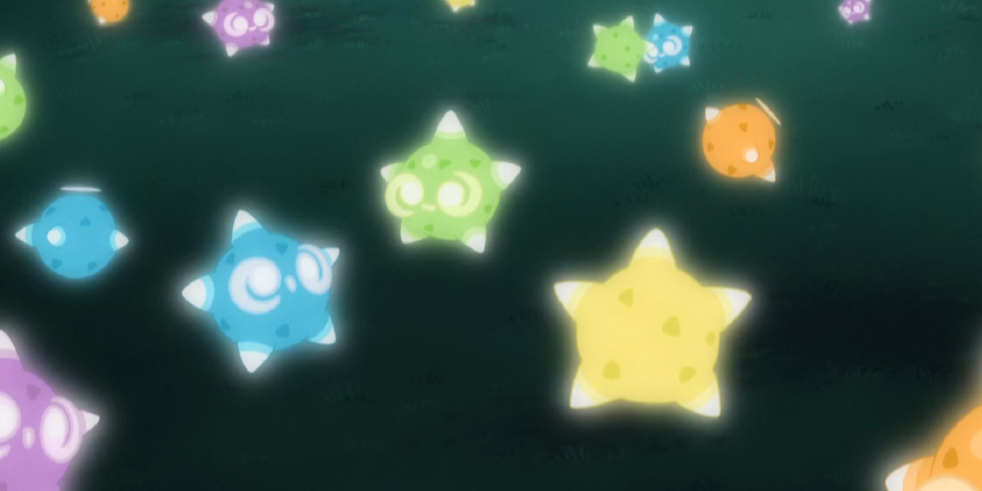 Группа второстепенных ядер разных цветов из аниме.