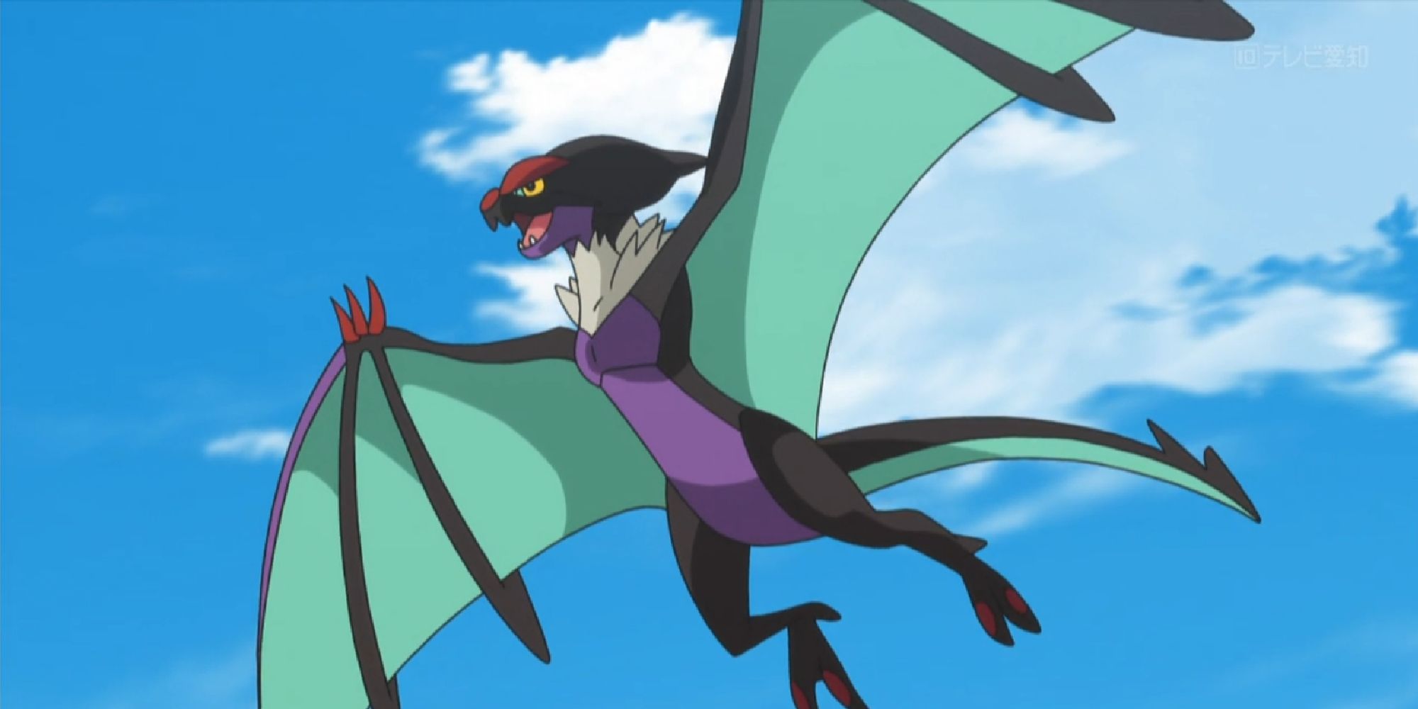 Noivern flying through the air in the anime