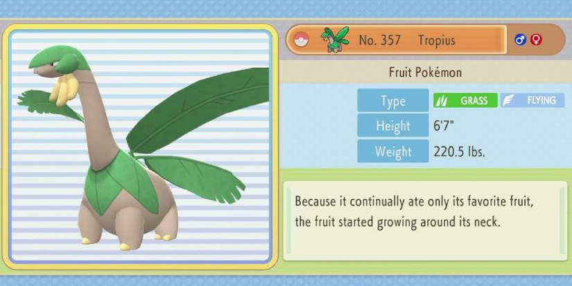 Tropius's capture menu in Brilliant Diamond & Shining Pearl
