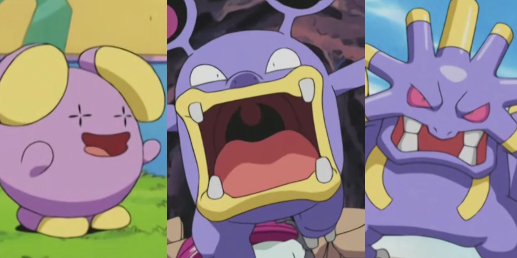 Pokemon Whismur in the anime; Loudred running in the anime; Exploud in the anime
