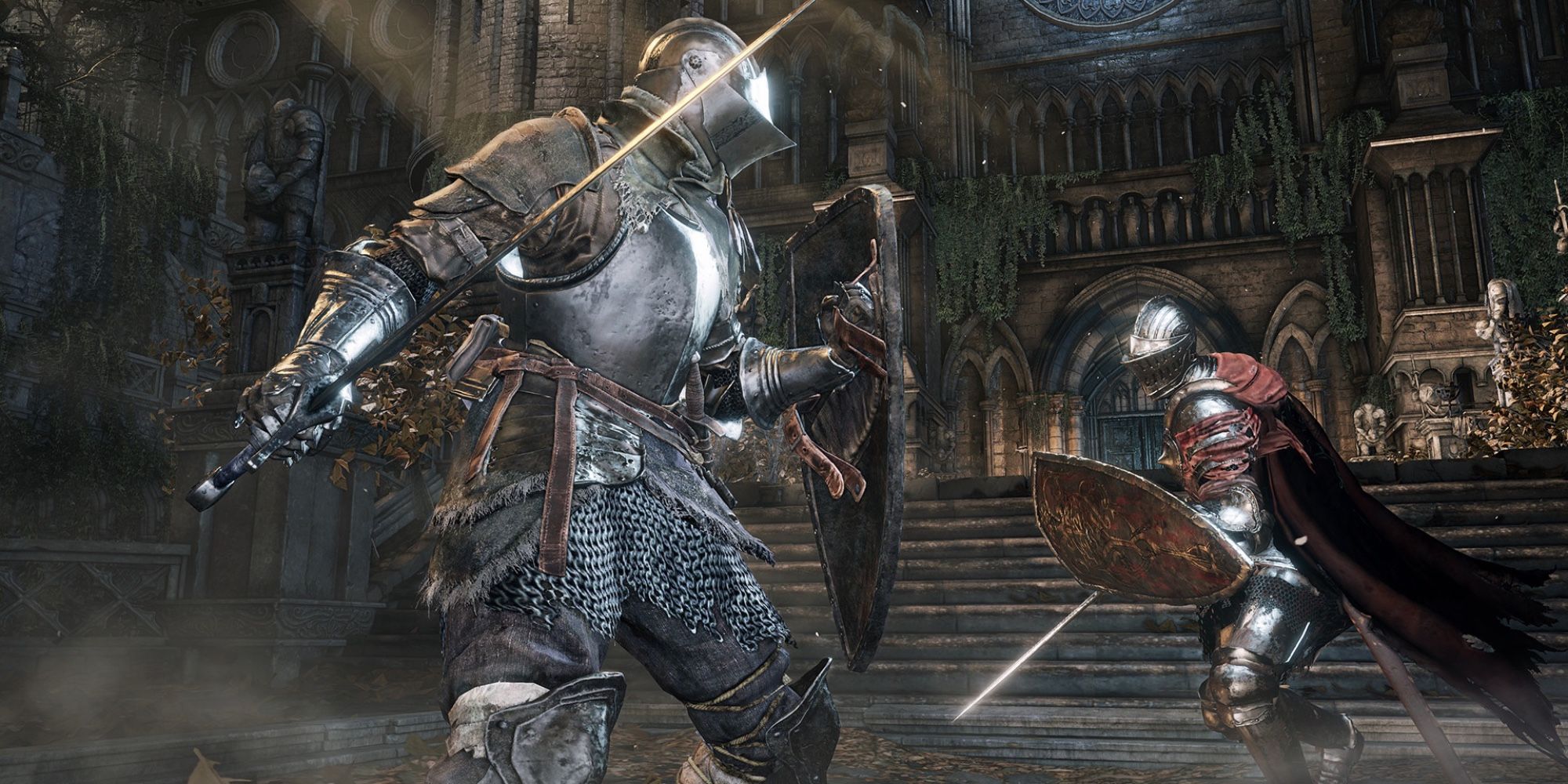 Popular Games on Steam - Dark Souls III - Player fights enemy with sword and shield