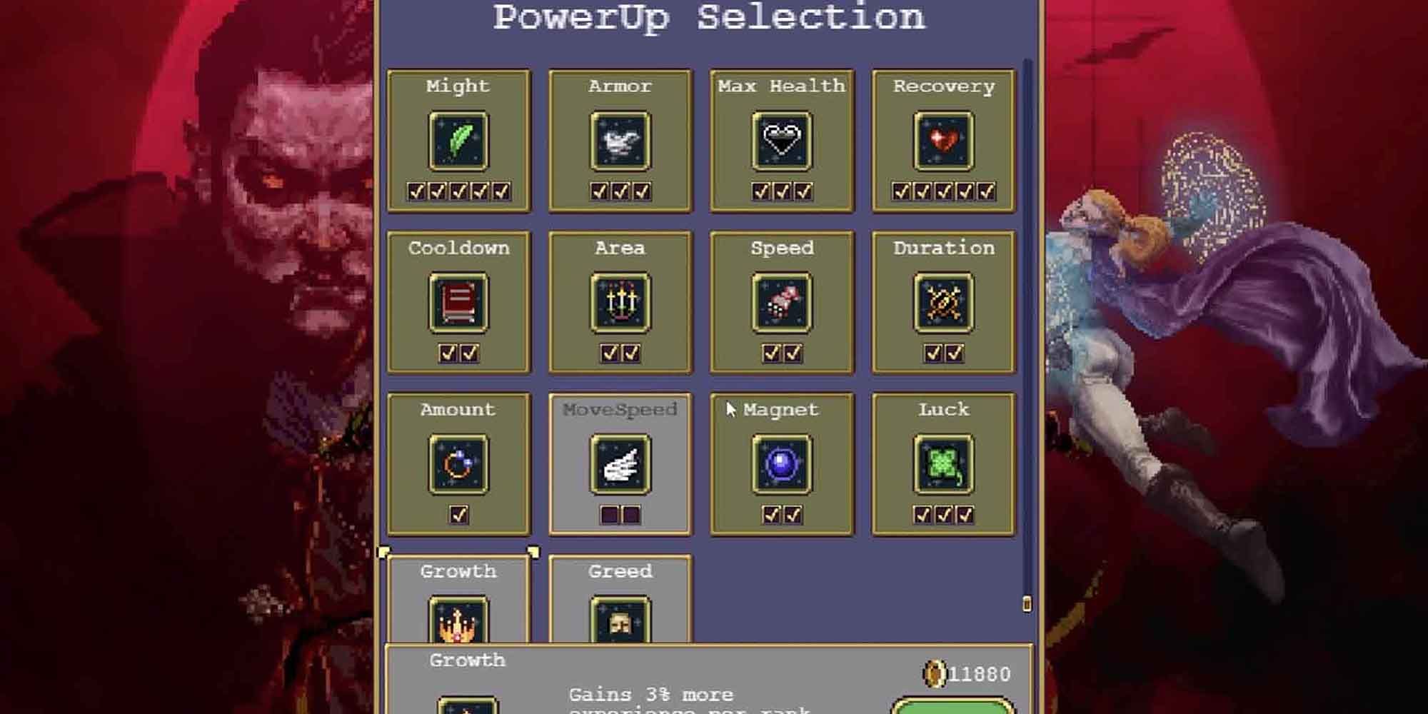 Buying Power-ups in Vampire Survivors