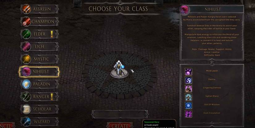 Character Creation screen in Arena of Kings