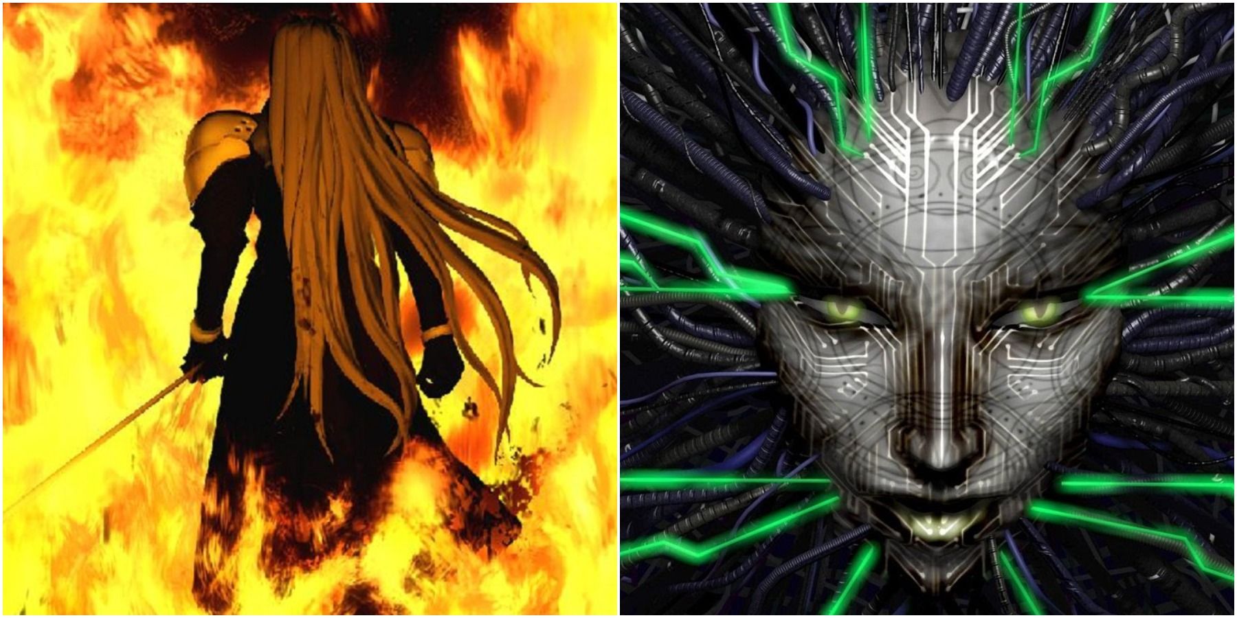 (Left) Sephiroth from Final Fantasy 7 (Right) SHODAN from System Shock 2