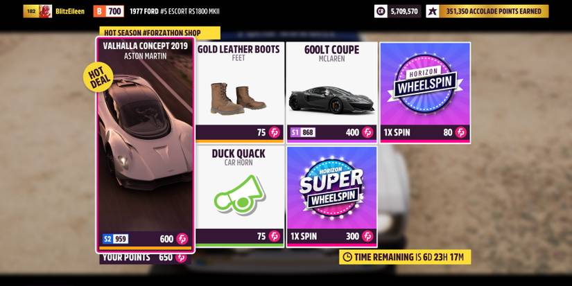 Forza Horizon 5 Forzathon Shop Menu