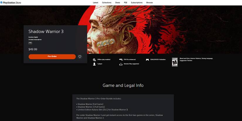 Shadow Warrior 3 PlayStation Store Listing