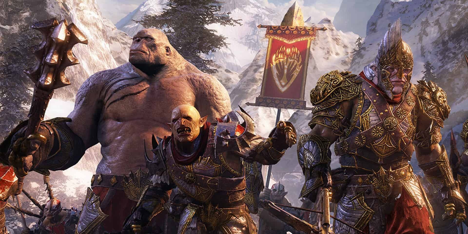 Two orcs and a troll march into battle in Lord of the Rings Shadow of War video game