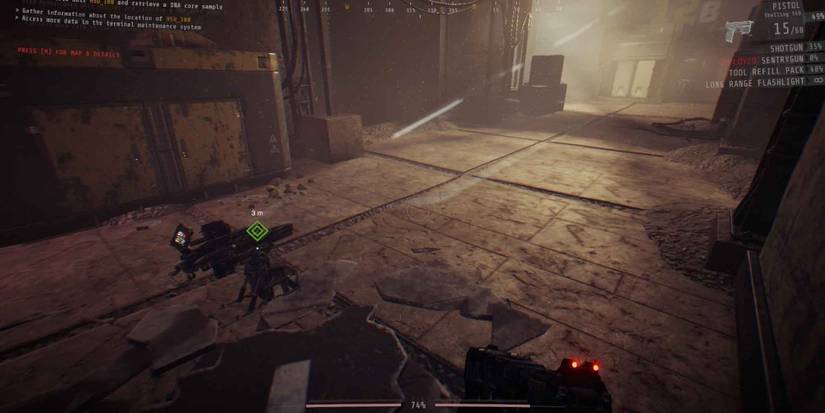 Setting up a Shotgun Sentry at a choke point in GTFO