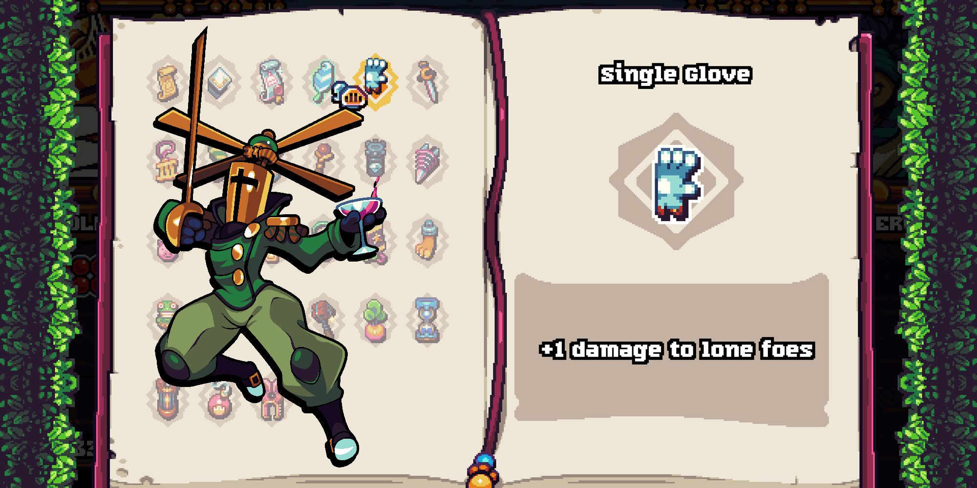 Shovel Knight Pocket Dungeon - The Single Glove Codex Entry With A Png Of Propeller Knight Overlaid On Top