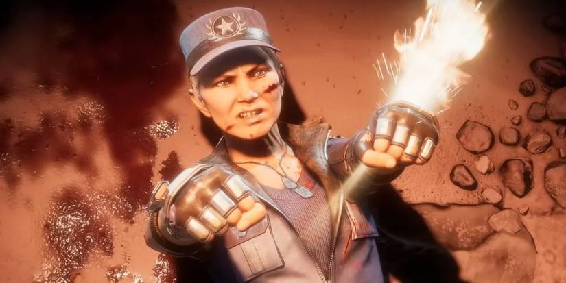 Sonya Blade fires her wrist-mounted guns