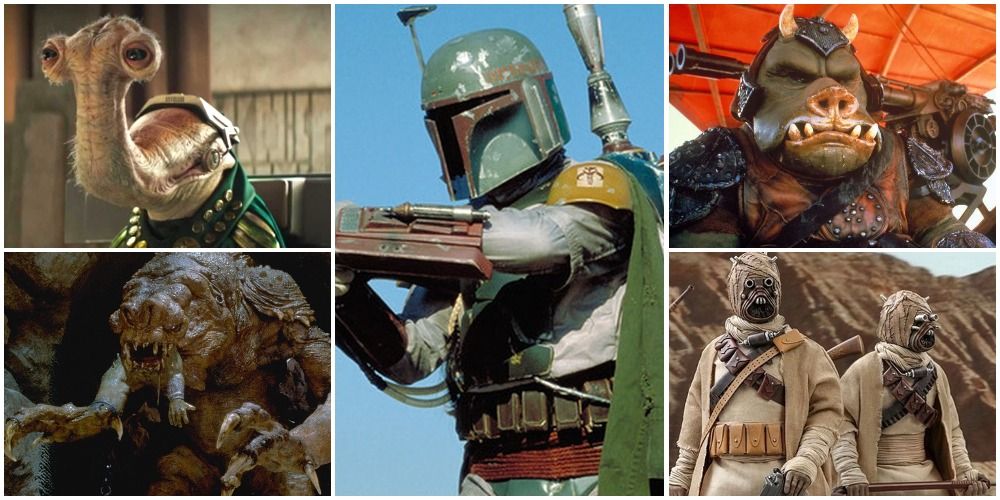 images of Boba Fett and Star Wars alien races in a collage