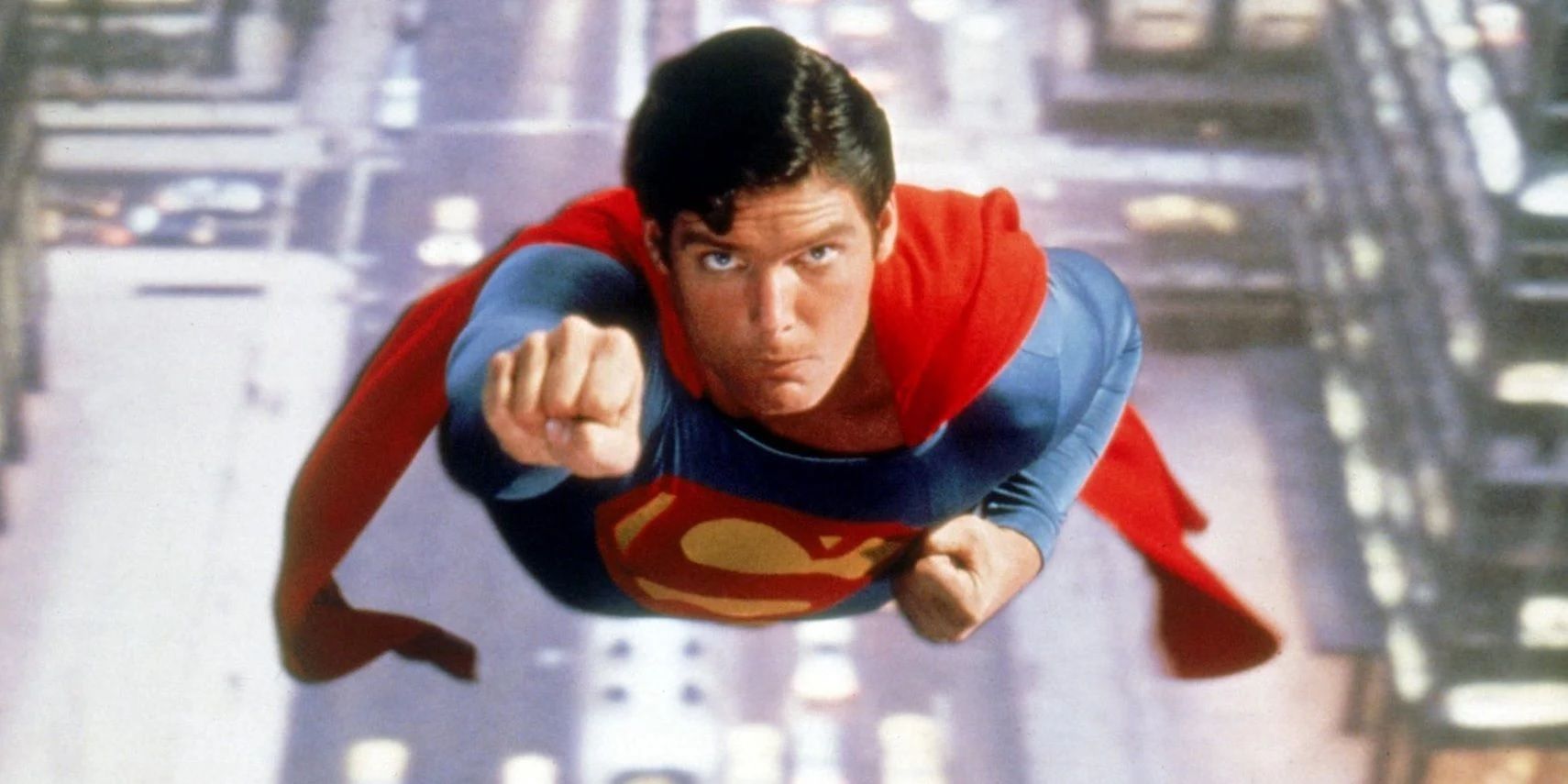 Superman flying over Metropolis in Superman The Movie