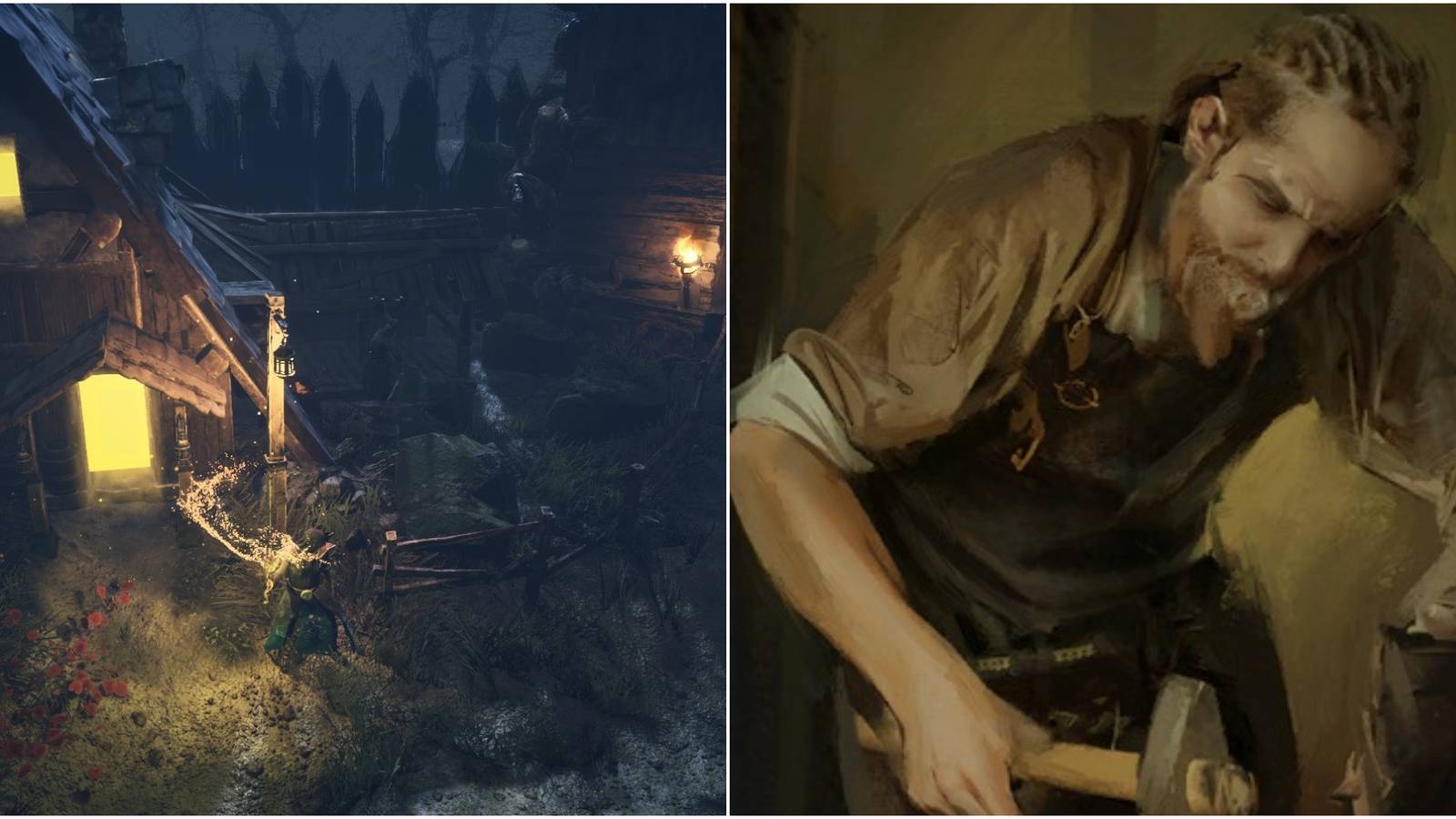 Tainted Grail Conquest Blacksmith Guide Collage Outer Building And Portrait