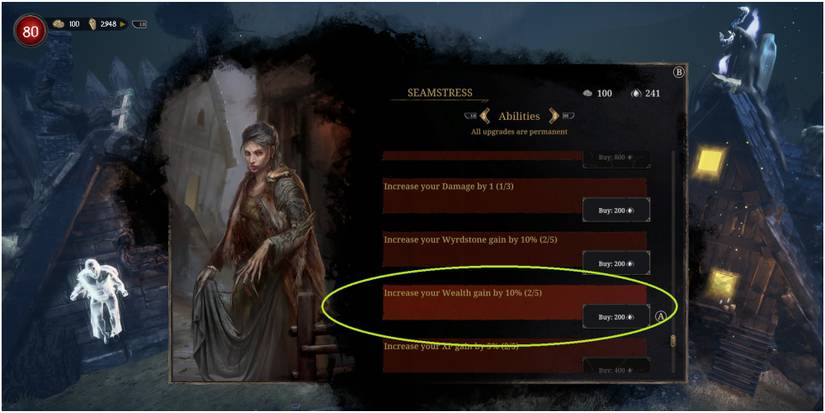 Tainted Grail Conquest Buying The Wealth Upgrade With The Seamstress