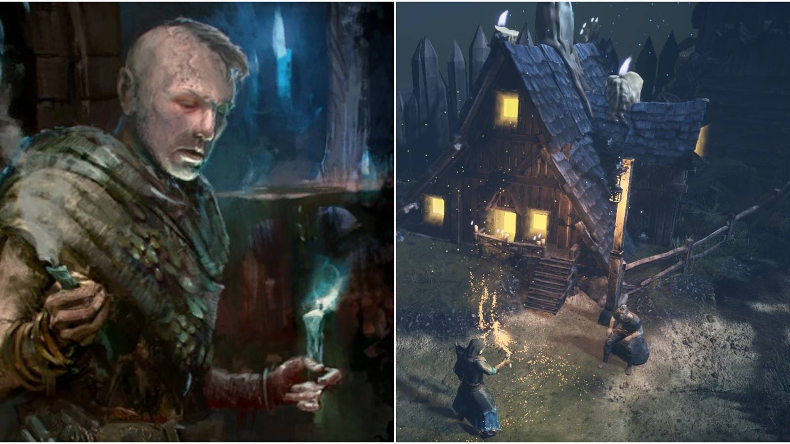 Tainted Grail Conquest Candlemaker Guide Collage Outer Building And Portrait