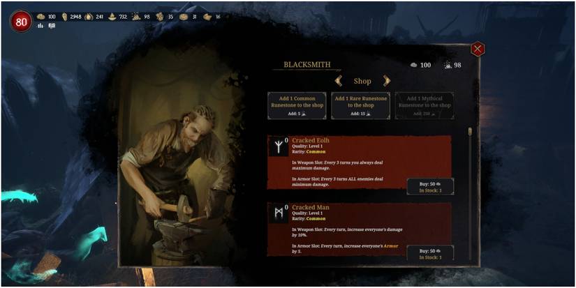 Tainted Grail Conquest Purchasing Runestones From The Blacksmith