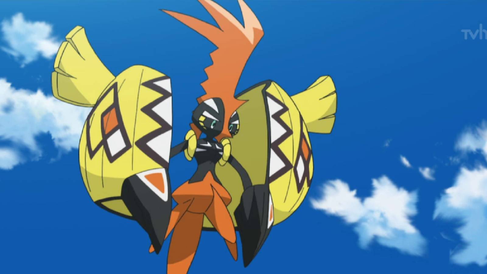 Tapu Koko observing something from mid-air in the anime