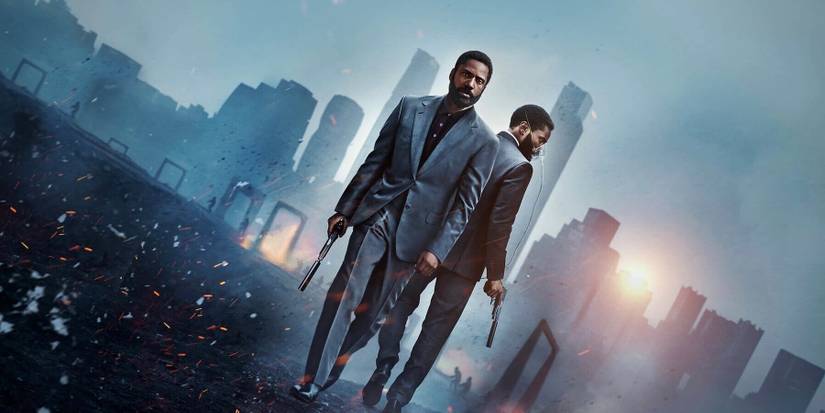 A photo of The Protagonist in a warped cityscape