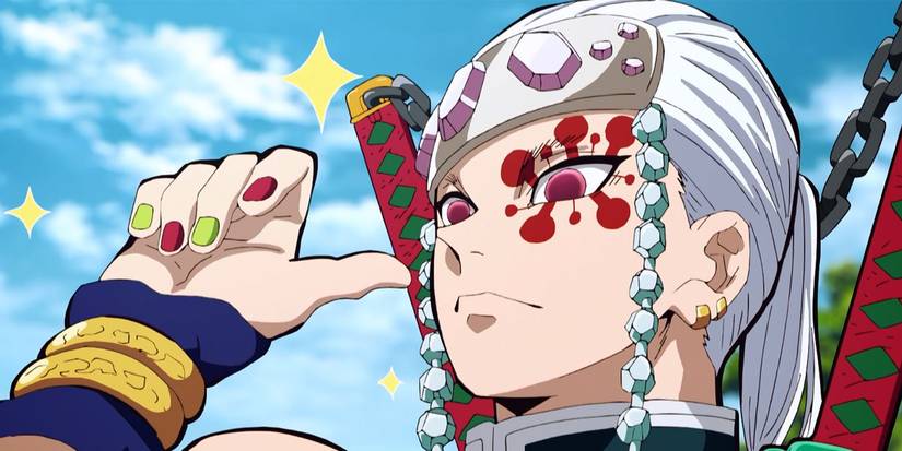 Tengen Uzui pointing towards himself