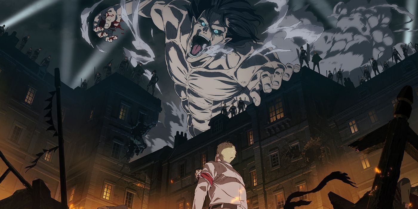 The Attack Titan destroying Marley in Attack on Titan