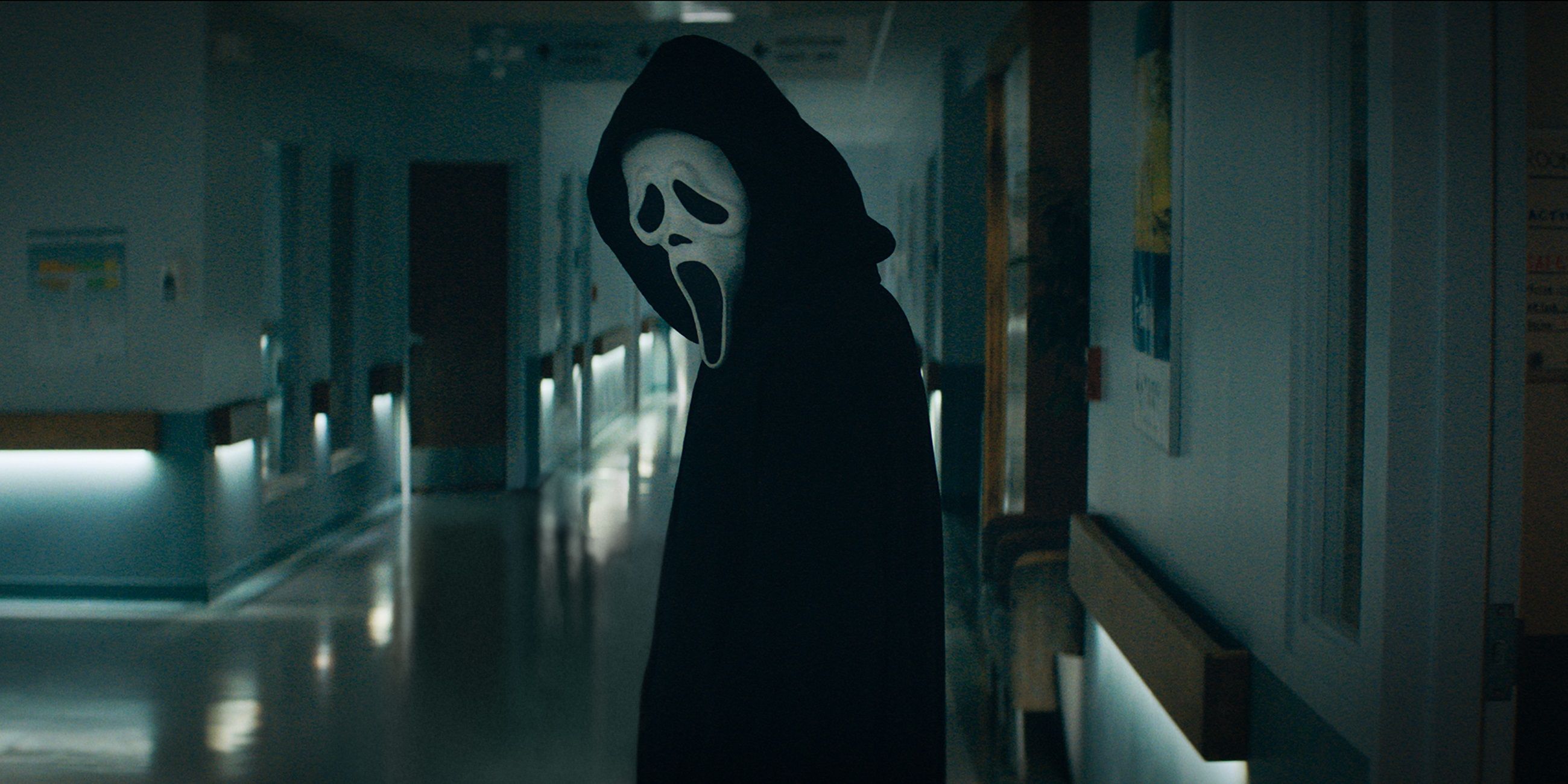 The Ghostface killer on a hospital ward in Scream 2022