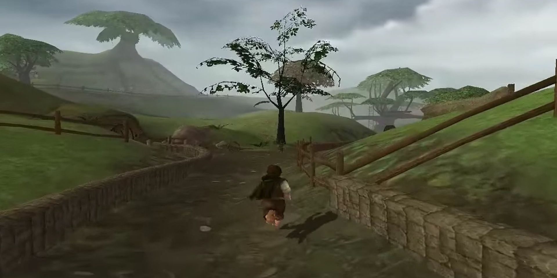 Animated Frodo Baggins running down the Shire