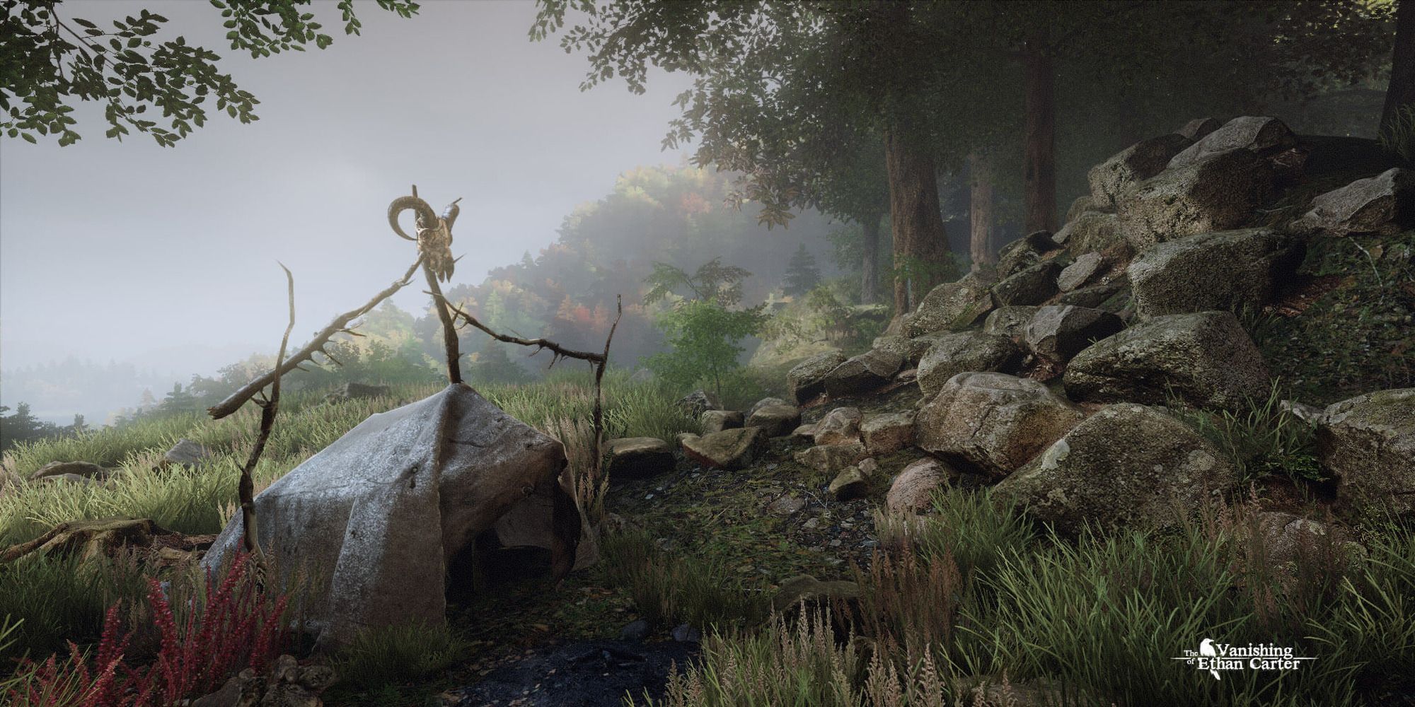 The Vanishing Of Ethan Carter screenshot tent and skull