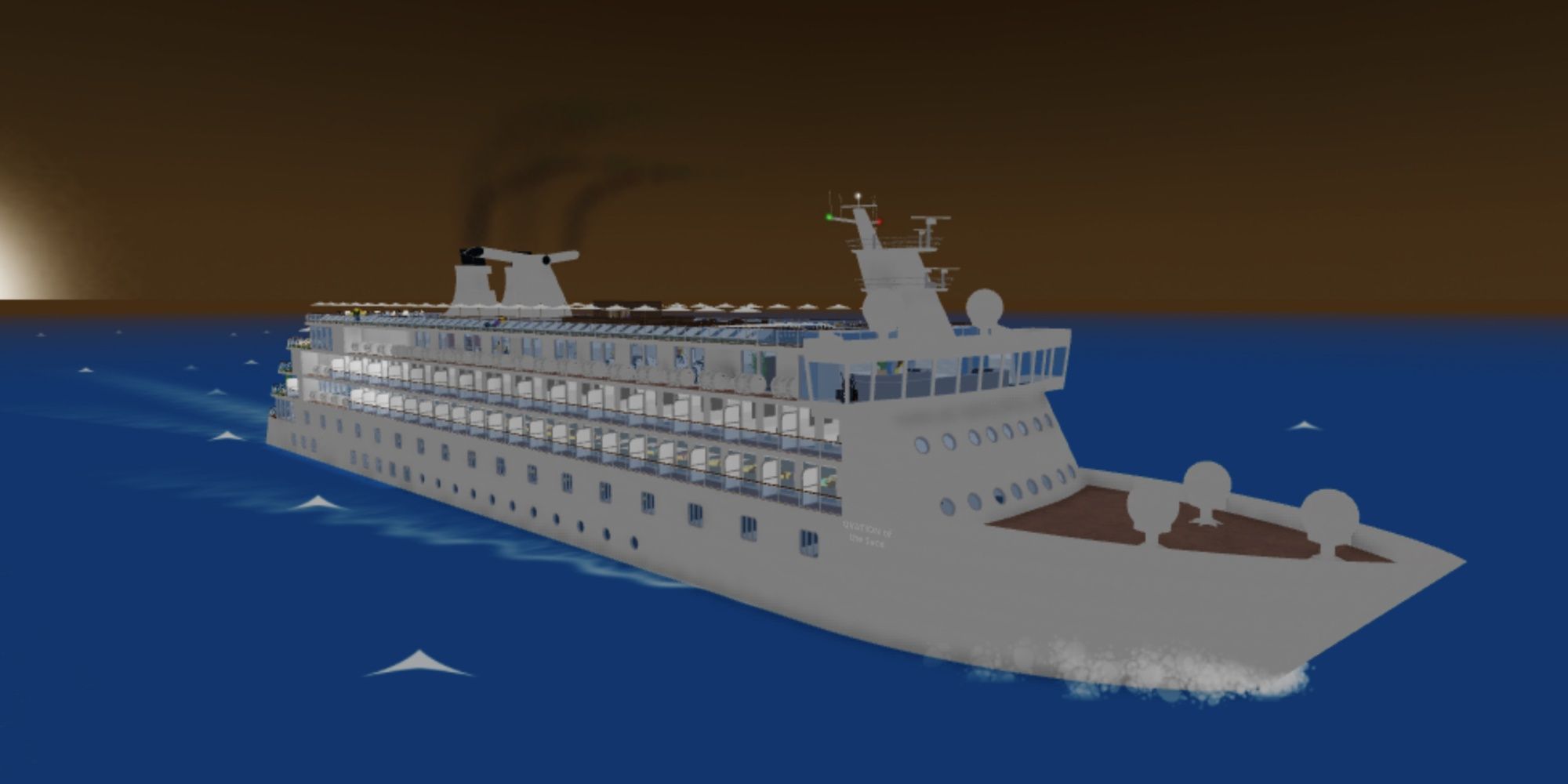 Круизный лайнер Roblox, путешествующий по океану в Cruise Ship Tycoon