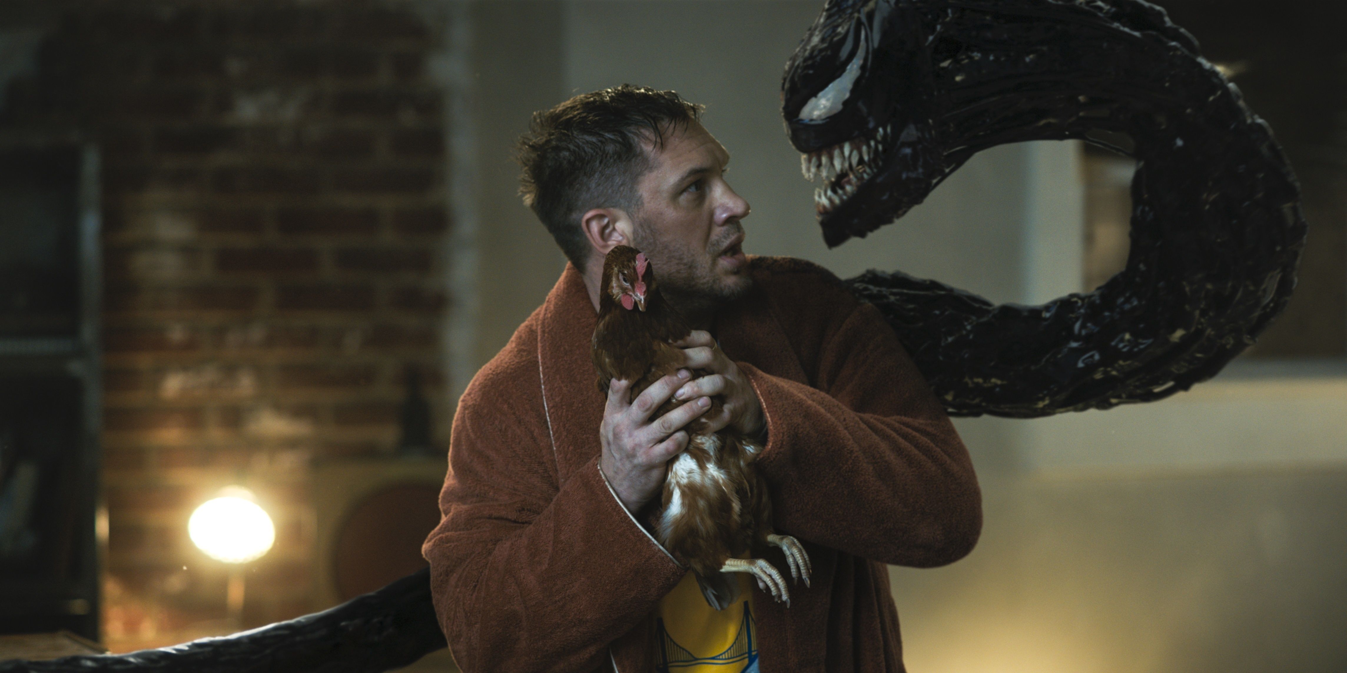 Tom Hardy as Eddie talking to Venom