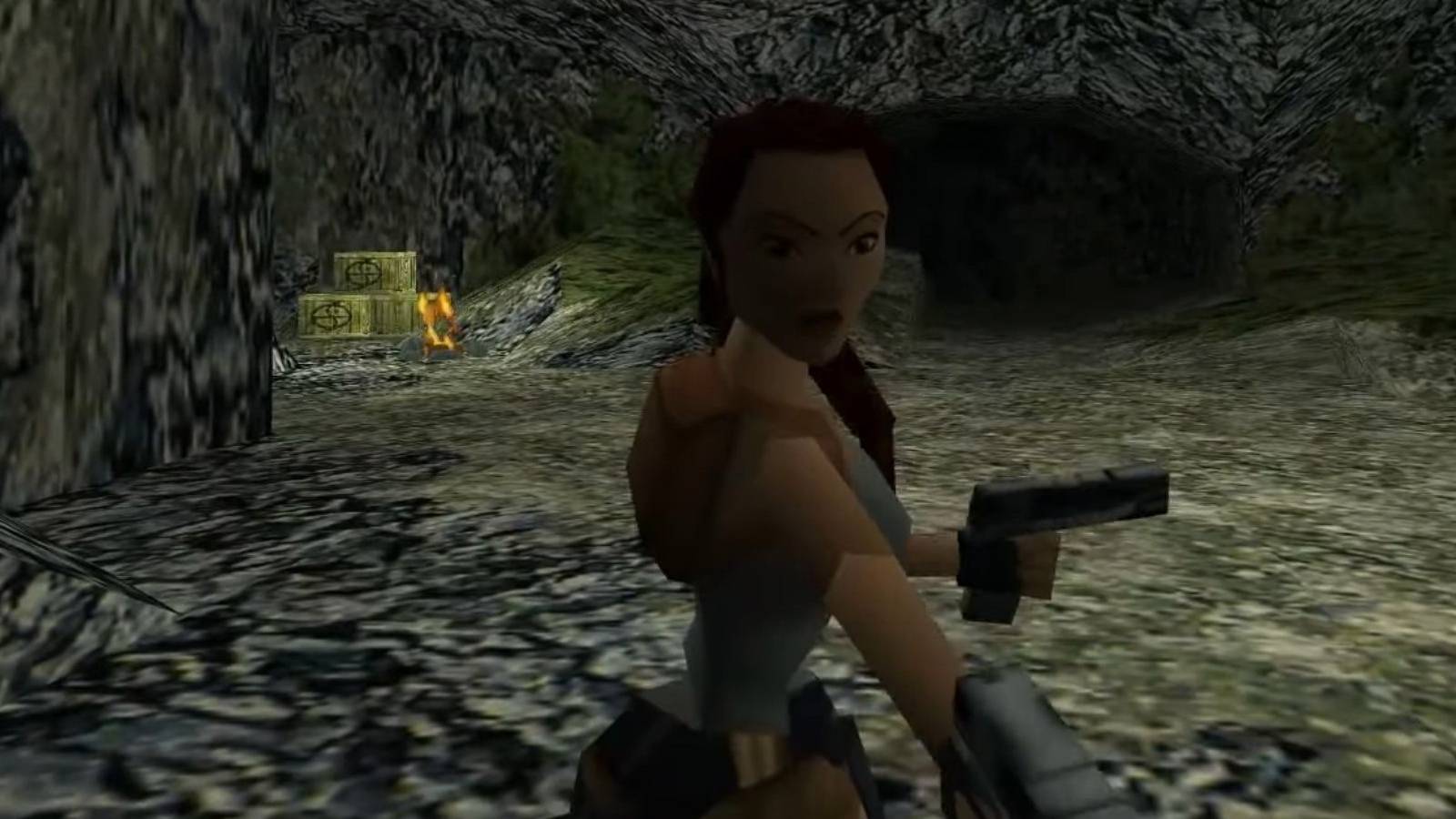 lara croft holding twin pistols