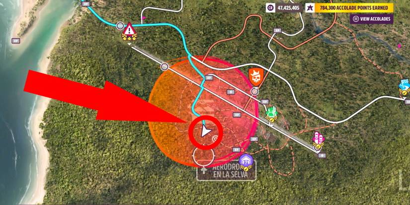 Forza Horizon 5 Too Cool To Air Treasure Chest circled with arrow