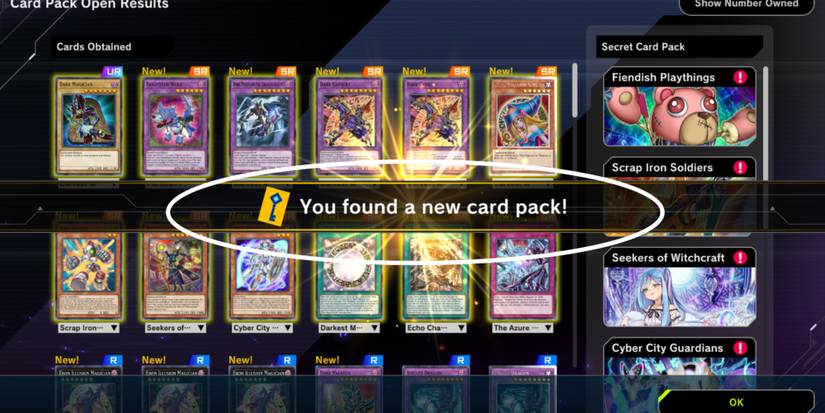 Total keys obtained after opening packs in yugioh master duel