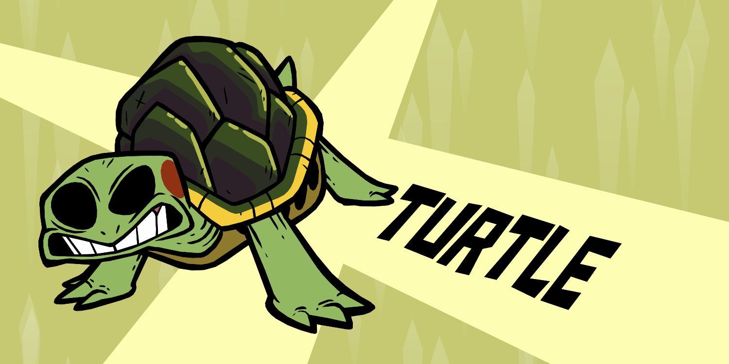 a cartoon turtle dramatically posing with the word "turtle" next to it
