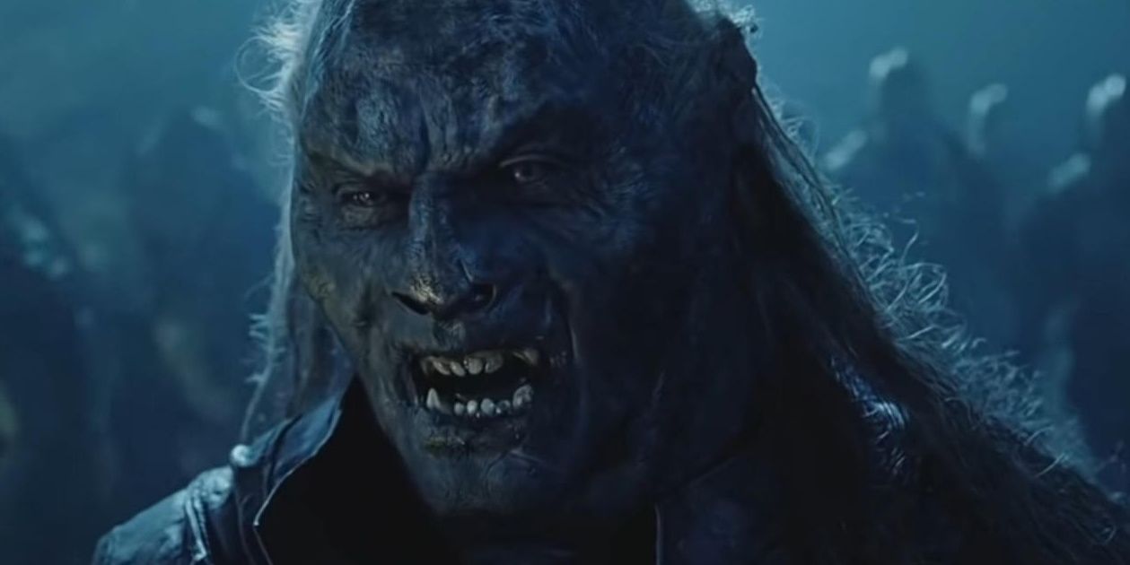 Lord of the Rings Ugluk the Uruk-hai from Isengard talking to the orcs at night