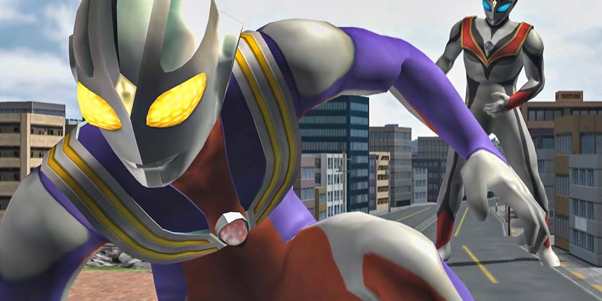 Ultraman Fighting Evolution 3 - An Ultraman character standing in front of another.