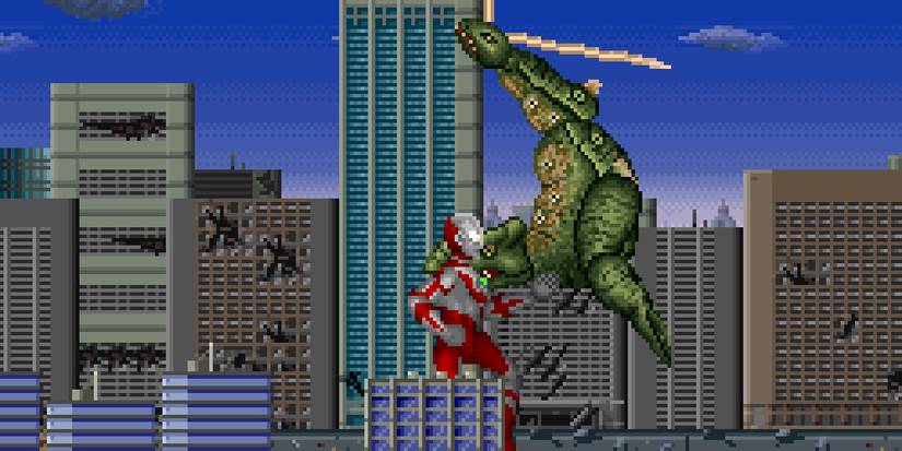 Ultraman (SNES) - A screenshot of Ultraman fighting a monster.