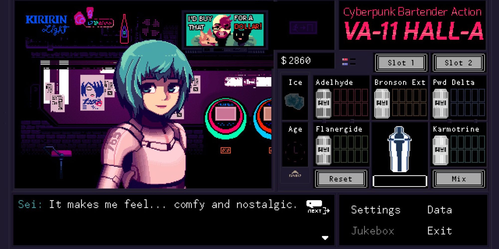 Underrated Visual Novels - VA-11 Hall-A - Player prepares a drink for a client
