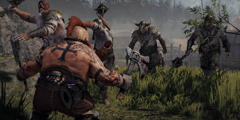 Warhammer Vermintide 2 Dwarf Fighting Foes Cropped