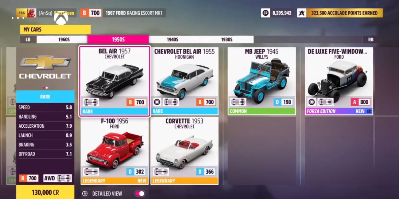 Fprza Horizon 5 Car Select Screen Sorted By Year