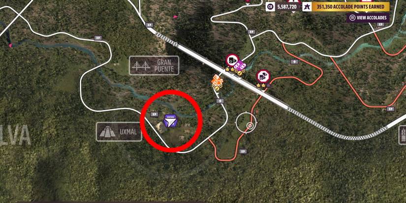 High Five Treasure Chest location circled on map