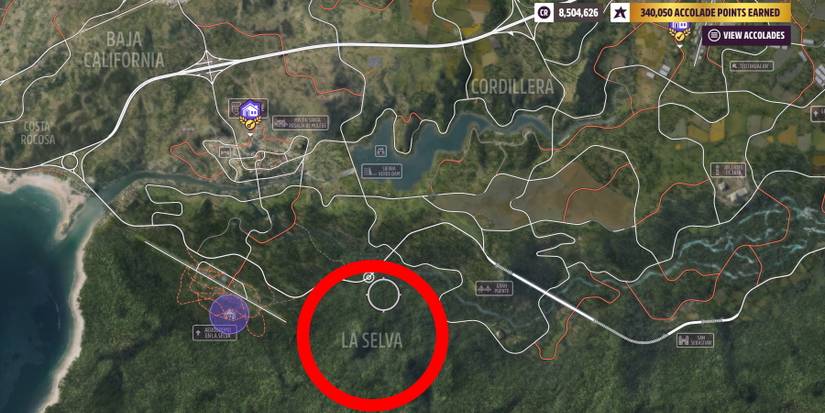 La Selva Location circled on map in Forza Horizon 5